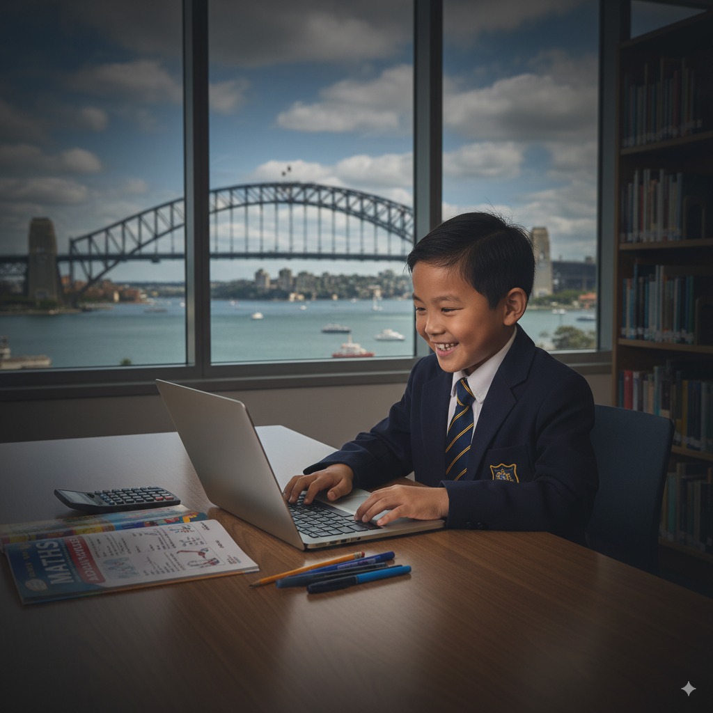 A young student engaged in learning with a laptop, embodying the fun and focus EinstyAI brings to maths.